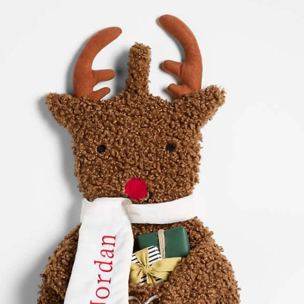 Crate&kids Brown Reindeer Holiday Stocking Crate&barrel